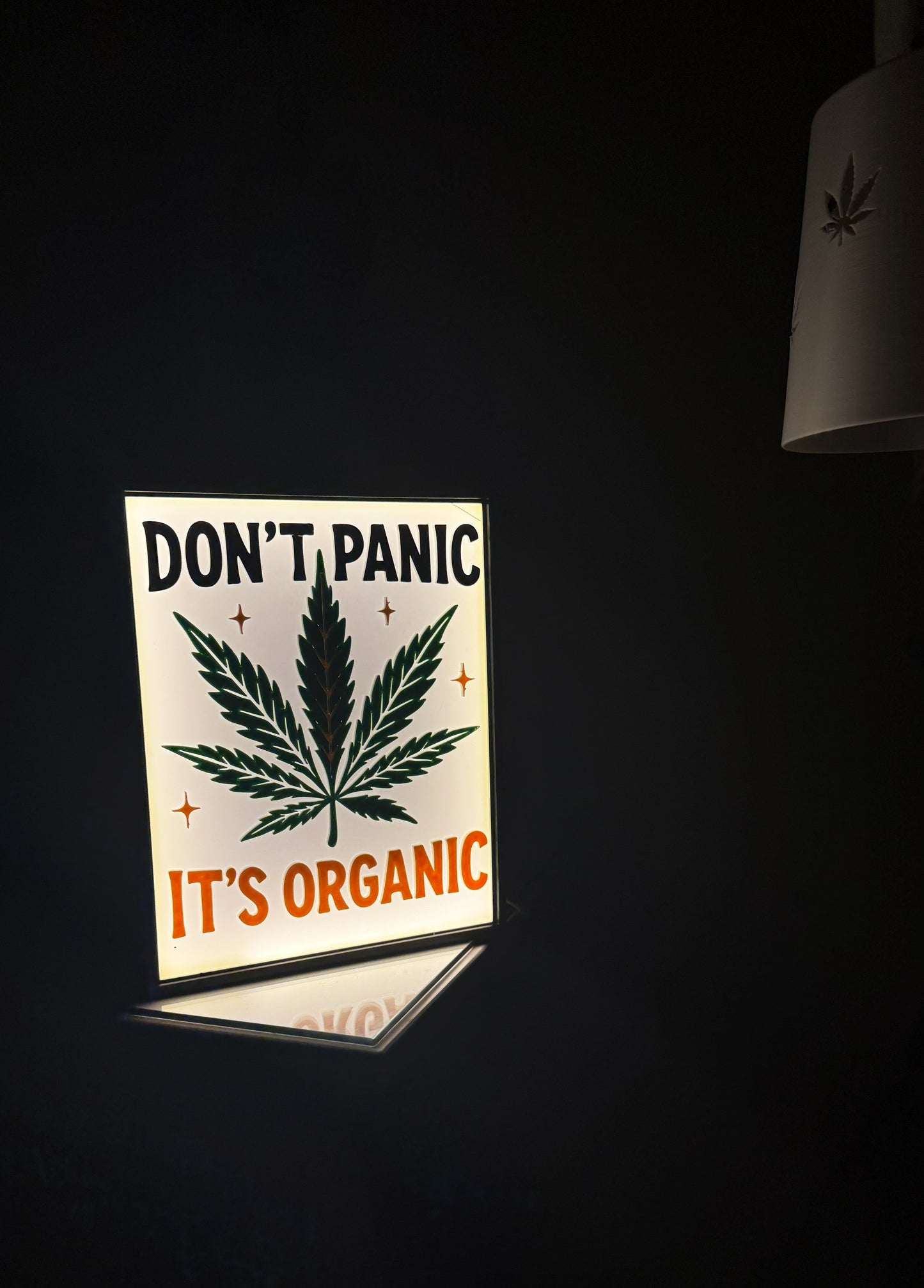 LED Lichtbox – “DON’T Panic, IT’S Organic” | 3D Cannabis Wanddeko | Weed Geschenk | Stoner Dekoration | 3D Druck Schild | Chill Room Decor
