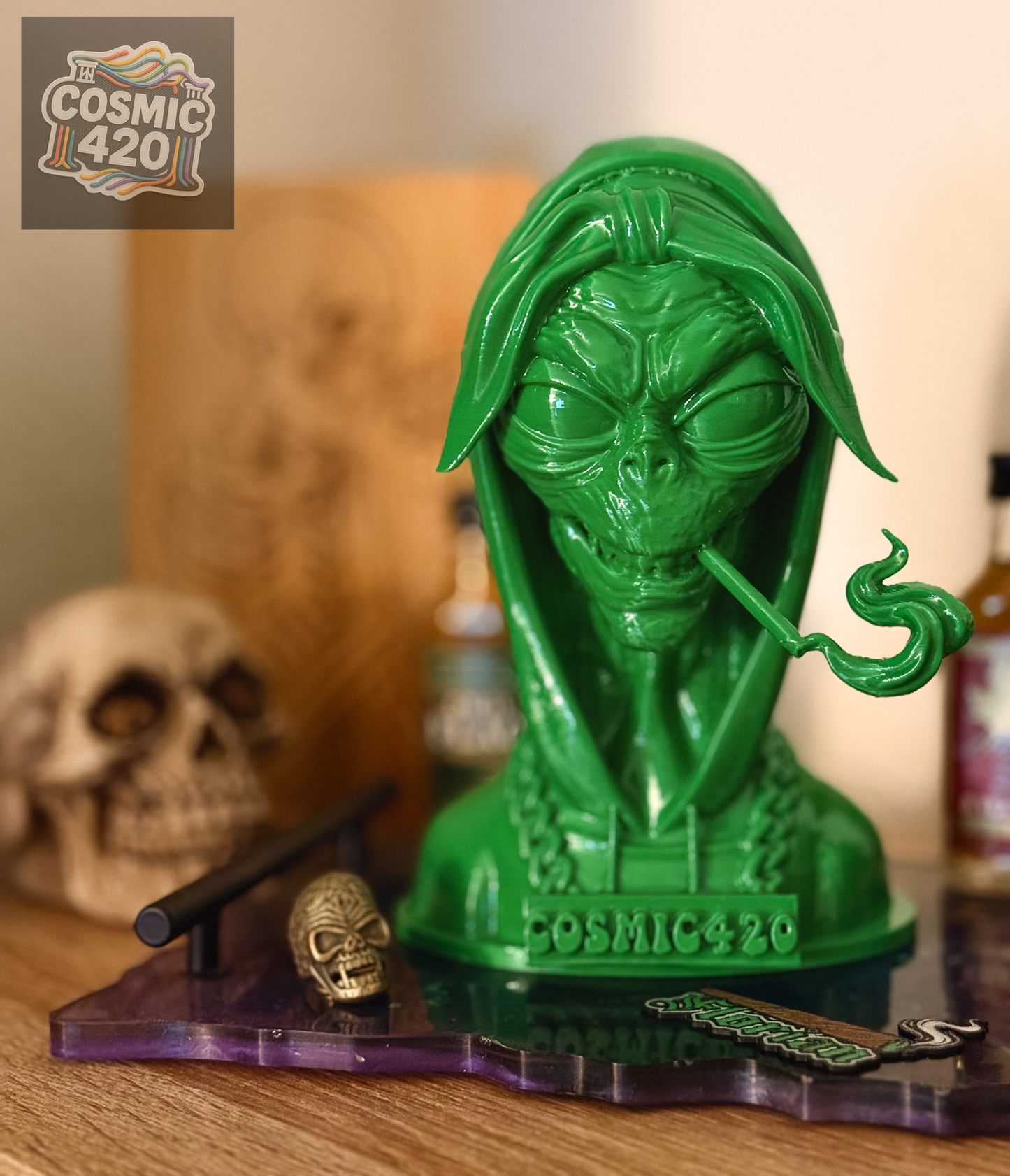 Personalisierter Alien Weed Stash Box - Wunschname auf der Kette - 3D Meisterwerk - Handgefertigt - Urban Sci-Fi Deko - Stoner Geschenk