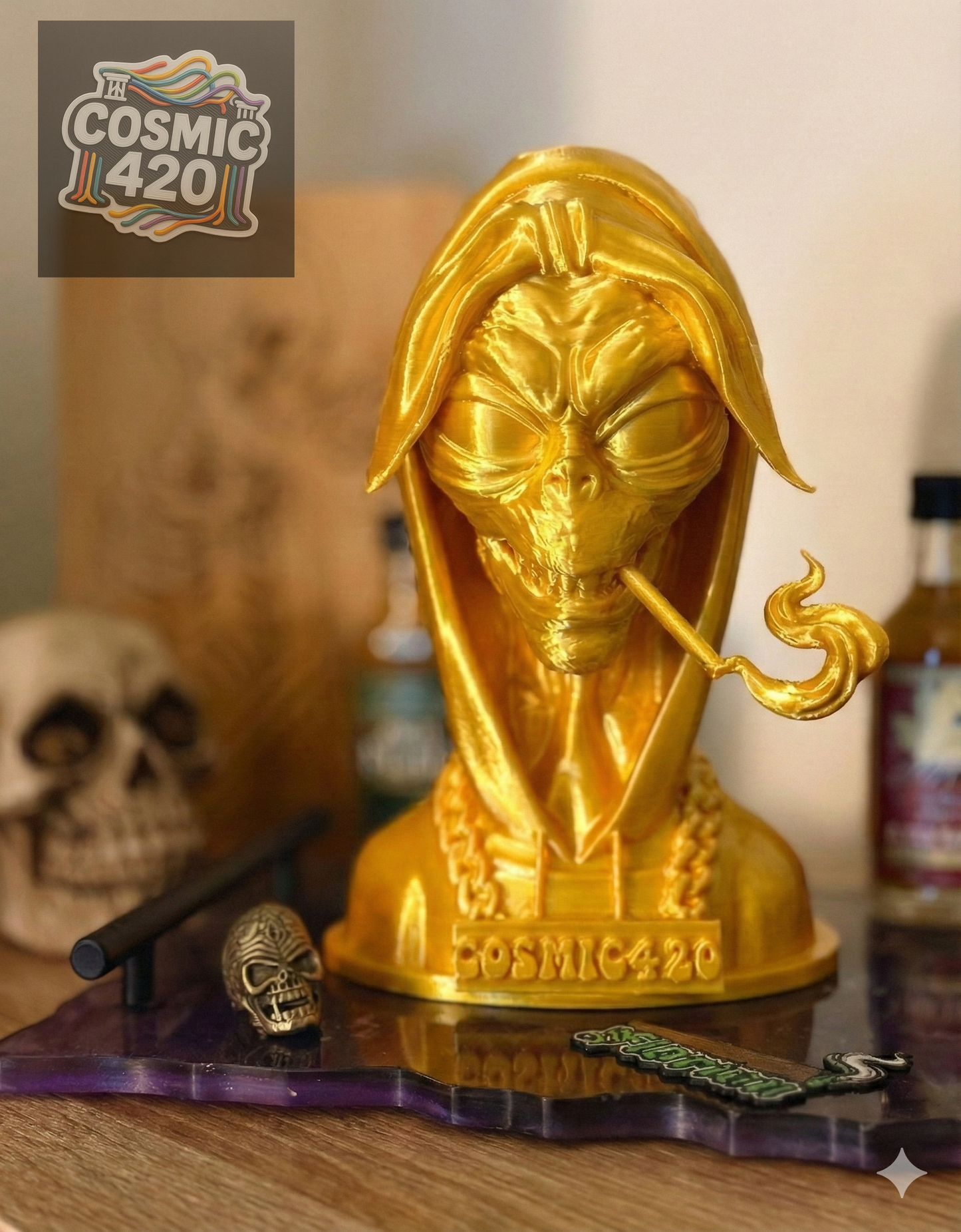 Personalisierter Alien Weed Stash Box - Wunschname auf der Kette - 3D Meisterwerk - Handgefertigt - Urban Sci-Fi Deko - Stoner Geschenk