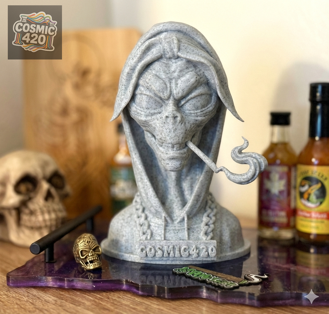 Personalisierter Alien Weed Stash Box - Wunschname auf der Kette - 3D Meisterwerk - Handgefertigt - Urban Sci-Fi Deko - Stoner Geschenk